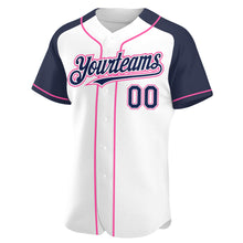 Laden Sie das Bild in den Galerie-Viewer, Custom White Navy-Pink Authentic Raglan Sleeves Baseball Jersey
