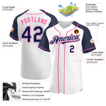 Laden Sie das Bild in den Galerie-Viewer, Custom White Navy-Pink Authentic Raglan Sleeves Baseball Jersey
