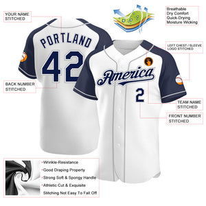 Custom White Navy-Gray Authentic Raglan Sleeves Baseball Jersey