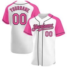 Загрузить изображение в средство просмотра галереи, Custom White Pink-Black Authentic Raglan Sleeves Baseball Jersey
