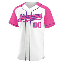 Загрузить изображение в средство просмотра галереи, Custom White Pink-Purple Authentic Raglan Sleeves Baseball Jersey
