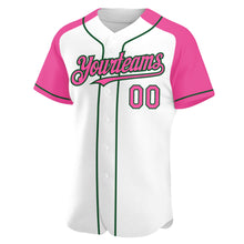 Загрузить изображение в средство просмотра галереи, Custom White Pink-Green Authentic Raglan Sleeves Baseball Jersey
