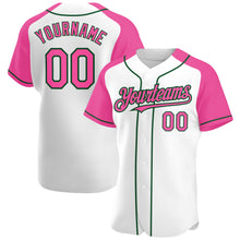 Загрузить изображение в средство просмотра галереи, Custom White Pink-Green Authentic Raglan Sleeves Baseball Jersey
