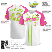 Загрузить изображение в средство просмотра галереи, Custom White Neon Green-Pink Authentic Raglan Sleeves Baseball Jersey
