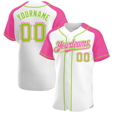 Загрузить изображение в средство просмотра галереи, Custom White Neon Green-Pink Authentic Raglan Sleeves Baseball Jersey
