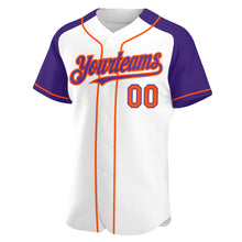 Загрузить изображение в средство просмотра галереи, Custom White Orange-Purple Authentic Raglan Sleeves Baseball Jersey
