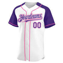 Загрузить изображение в средство просмотра галереи, Custom White Purple-Pink Authentic Raglan Sleeves Baseball Jersey
