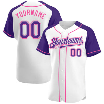 Custom White Purple-Pink Authentic Raglan Sleeves Baseball Jersey