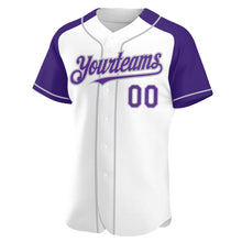 Загрузить изображение в средство просмотра галереи, Custom White Purple-Gray Authentic Raglan Sleeves Baseball Jersey
