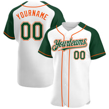 Загрузить изображение в средство просмотра галереи, Custom White Green-Orange Authentic Raglan Sleeves Baseball Jersey
