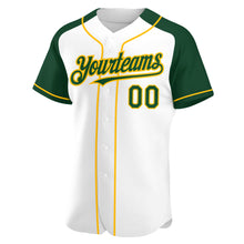 Загрузить изображение в средство просмотра галереи, Custom White Green-Gold Authentic Raglan Sleeves Baseball Jersey
