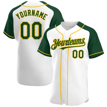 Загрузить изображение в средство просмотра галереи, Custom White Green-Gold Authentic Raglan Sleeves Baseball Jersey
