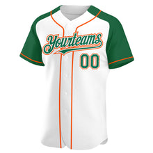 Загрузить изображение в средство просмотра галереи, Custom White Kelly Green-Orange Authentic Raglan Sleeves Baseball Jersey
