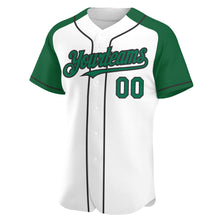 Загрузить изображение в средство просмотра галереи, Custom White Kelly Green-Black Authentic Raglan Sleeves Baseball Jersey
