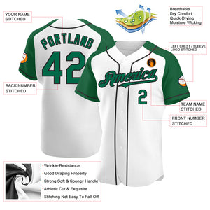 Custom White Kelly Green-Black Authentic Raglan Sleeves Baseball Jersey