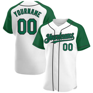 Custom White Kelly Green-Black Authentic Raglan Sleeves Baseball Jersey