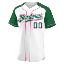 Загрузить изображение в средство просмотра галереи, Custom White Kelly Green-Pink Authentic Raglan Sleeves Baseball Jersey
