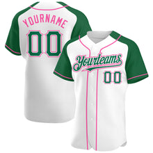 Загрузить изображение в средство просмотра галереи, Custom White Kelly Green-Pink Authentic Raglan Sleeves Baseball Jersey
