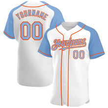 Загрузить изображение в средство просмотра галереи, Custom White Light Blue-Orange Authentic Raglan Sleeves Baseball Jersey
