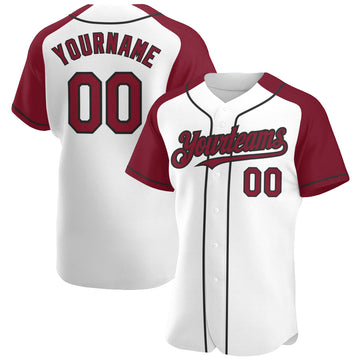 Custom White Crimson-Black Authentic Raglan Sleeves Baseball Jersey