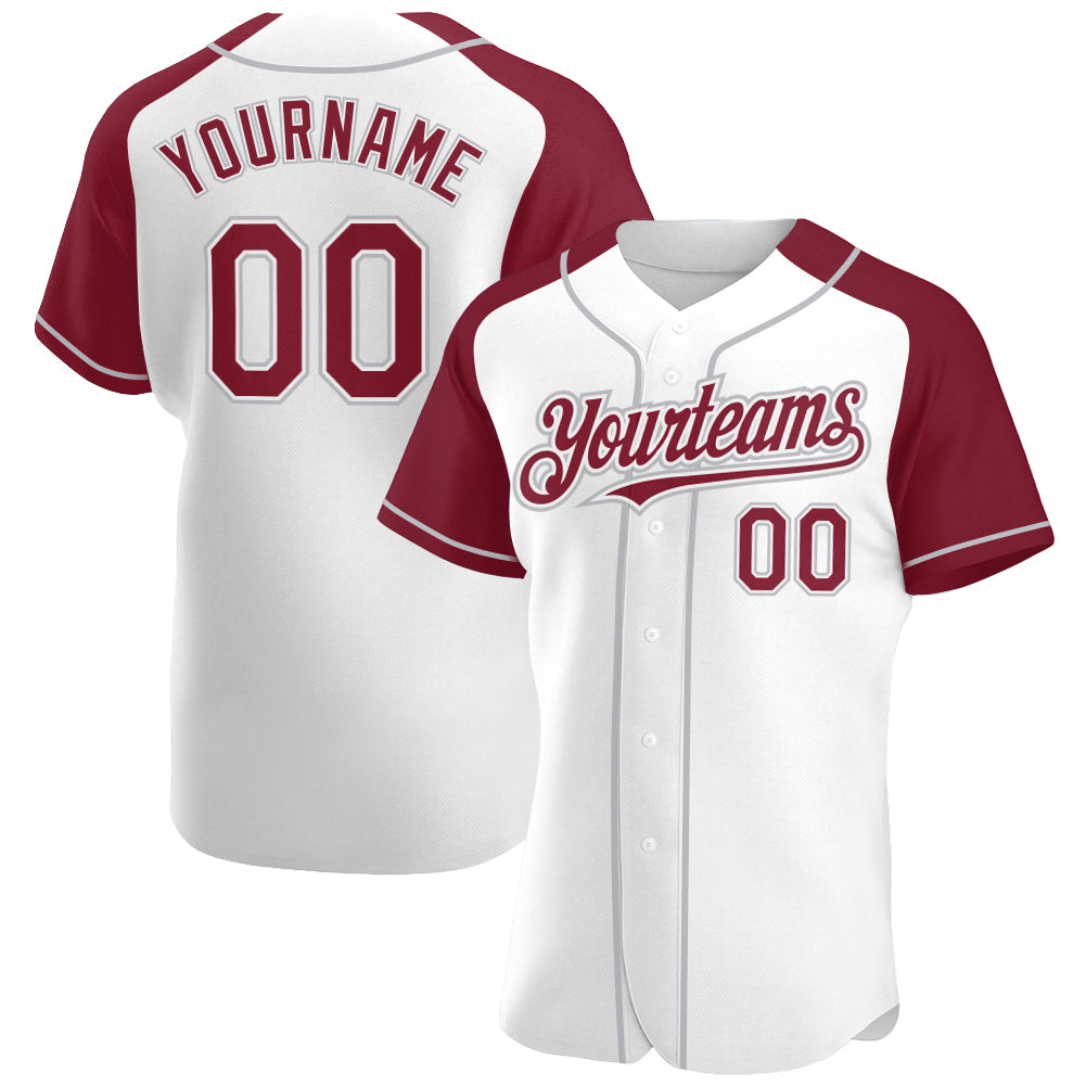 Custom Red White-Gray Authentic Raglan Sleeves Baseball Jersey in