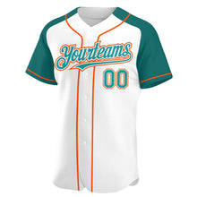 Загрузить изображение в средство просмотра галереи, Custom White Teal-Orange Authentic Raglan Sleeves Baseball Jersey
