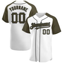 Загрузить изображение в средство просмотра галереи, Custom White Olive-Black Authentic Raglan Sleeves Baseball Jersey
