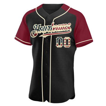 Custom Black Vintage USA Flag Crimson-Cream Authentic Raglan Sleeves Baseball Jersey