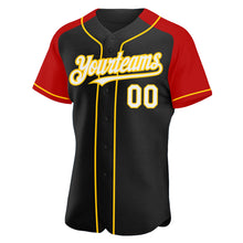 Загрузить изображение в средство просмотра галереи, Custom Black White Red-Yellow Authentic Raglan Sleeves Baseball Jersey
