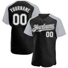 Загрузить изображение в средство просмотра галереи, Custom Black White-Gray Authentic Raglan Sleeves Baseball Jersey
