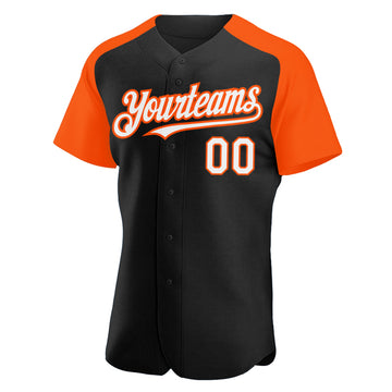 Custom Black White-Orange Authentic Raglan Sleeves Baseball Jersey