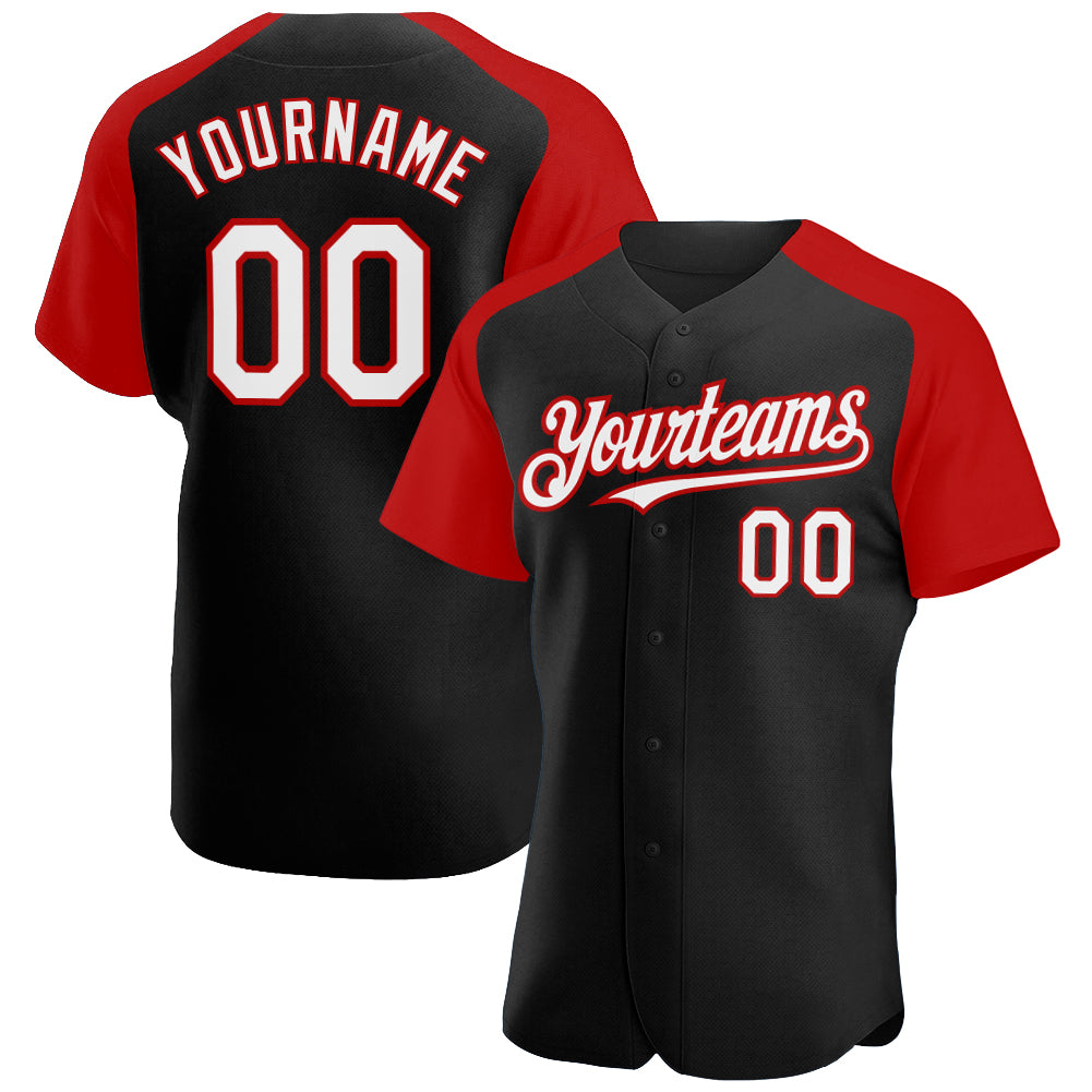 Custom Black White-Red Authentic Raglan Sleeves Baseball Jersey