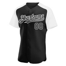 Загрузить изображение в средство просмотра галереи, Custom Black White Authentic Raglan Sleeves Baseball Jersey
