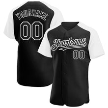 Загрузить изображение в средство просмотра галереи, Custom Black White Authentic Raglan Sleeves Baseball Jersey
