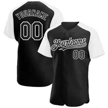 Custom Black White Authentic Raglan Sleeves Baseball Jersey