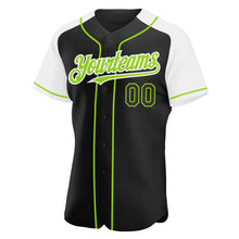 Загрузить изображение в средство просмотра галереи, Custom Black White-Neon Green Authentic Raglan Sleeves Baseball Jersey
