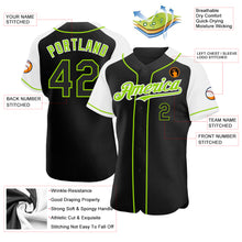 Загрузить изображение в средство просмотра галереи, Custom Black White-Neon Green Authentic Raglan Sleeves Baseball Jersey
