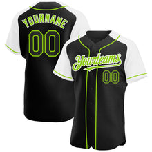 Загрузить изображение в средство просмотра галереи, Custom Black White-Neon Green Authentic Raglan Sleeves Baseball Jersey
