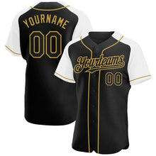 Загрузить изображение в средство просмотра галереи, Custom Black White-Old Gold Authentic Raglan Sleeves Baseball Jersey
