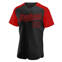 Загрузить изображение в средство просмотра галереи, Custom Black Red Authentic Raglan Sleeves Baseball Jersey
