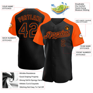 Custom Black Orange Authentic Raglan Sleeves Baseball Jersey