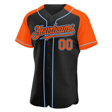 Загрузить изображение в средство просмотра галереи, Custom Black Orange-Light Blue Authentic Raglan Sleeves Baseball Jersey
