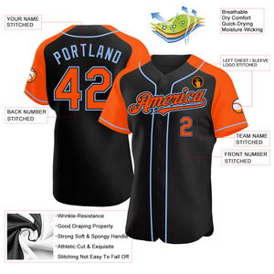 Custom Black Orange-Light Blue Authentic Raglan Sleeves Baseball Jersey