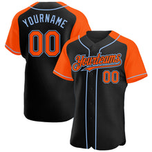 Загрузить изображение в средство просмотра галереи, Custom Black Orange-Light Blue Authentic Raglan Sleeves Baseball Jersey
