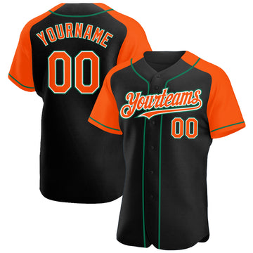 Custom Black Orange-Kelly Green Authentic Raglan Sleeves Baseball Jersey