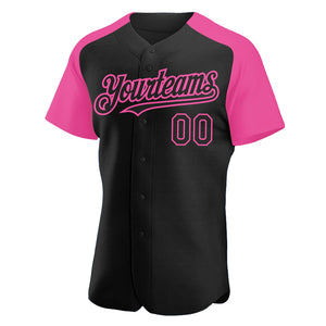 Custom Black Pink Authentic Raglan Sleeves Baseball Jersey