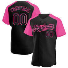 Загрузить изображение в средство просмотра галереи, Custom Black Pink Authentic Raglan Sleeves Baseball Jersey
