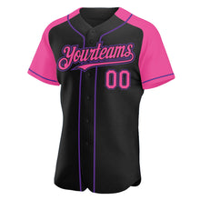 Загрузить изображение в средство просмотра галереи, Custom Black Pink-Purple Authentic Raglan Sleeves Baseball Jersey
