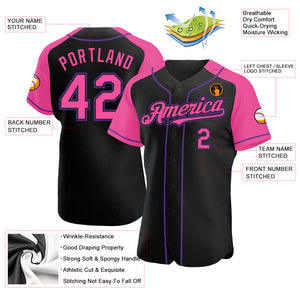 Custom Black Pink-Purple Authentic Raglan Sleeves Baseball Jersey