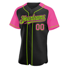 Загрузить изображение в средство просмотра галереи, Custom Black Pink-Neon Green Authentic Raglan Sleeves Baseball Jersey
